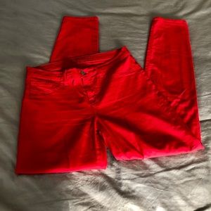 J Brand Mid Rise Skinny Jeans in Bright Red